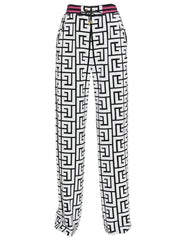 Teonclothingshop Monogram Printed Velvet Straight Pants for Women - 2023 FW Designer Trousers