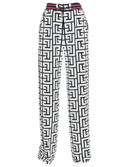 Teonclothingshop Monogram Printed Velvet Straight Pants for Women - 2023 FW Designer Trousers