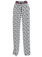 Teonclothingshop White / S Monogram Printed Velvet Straight Pants for Women - 2023 FW Designer Trousers