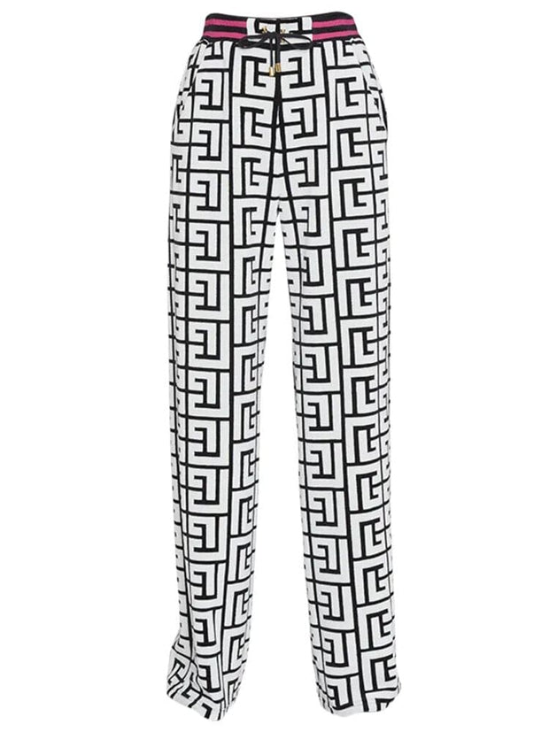 Teonclothingshop White / S Monogram Printed Velvet Straight Pants for Women - 2023 FW Designer Trousers