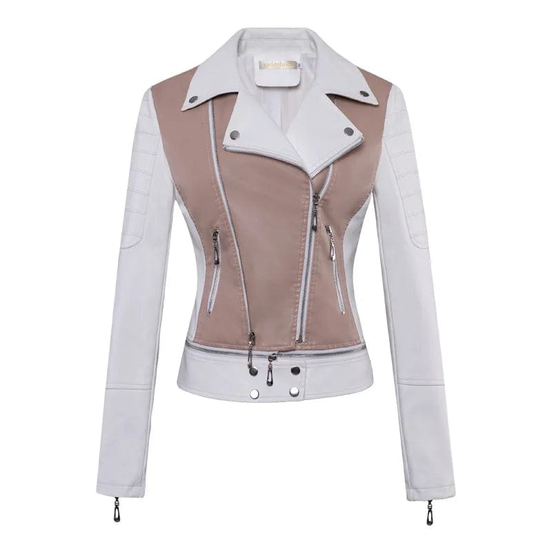 Teonclothingshop Motorcycle Leather Jacket with Zipper for Women