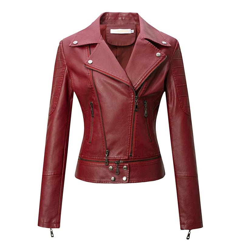 Teonclothingshop Motorcycle Leather Jacket with Zipper for Women