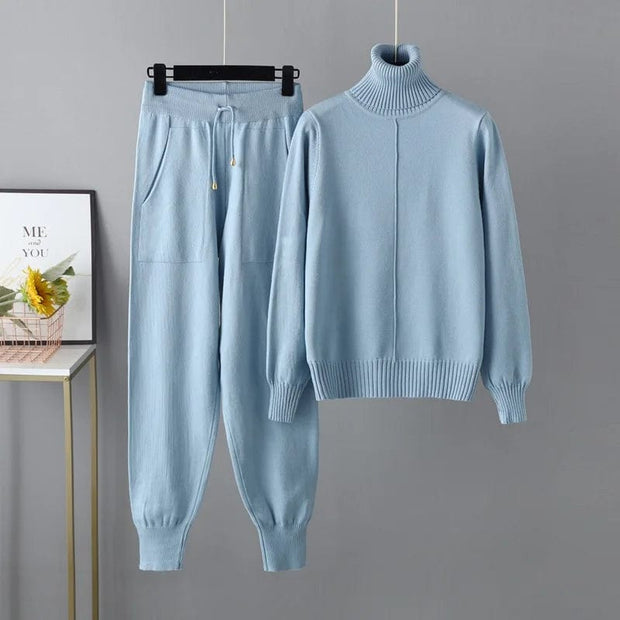 Teonclothingshop Sky Blue / One Size New 2 Pieces Set Women Knitted Tracksuit