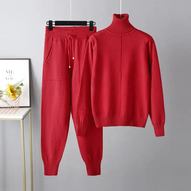 Teonclothingshop Red / One Size New 2 Pieces Set Women Knitted Tracksuit