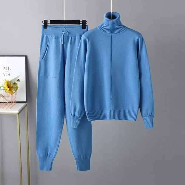 Teonclothingshop royal blue / One Size New 2 Pieces Set Women Knitted Tracksuit