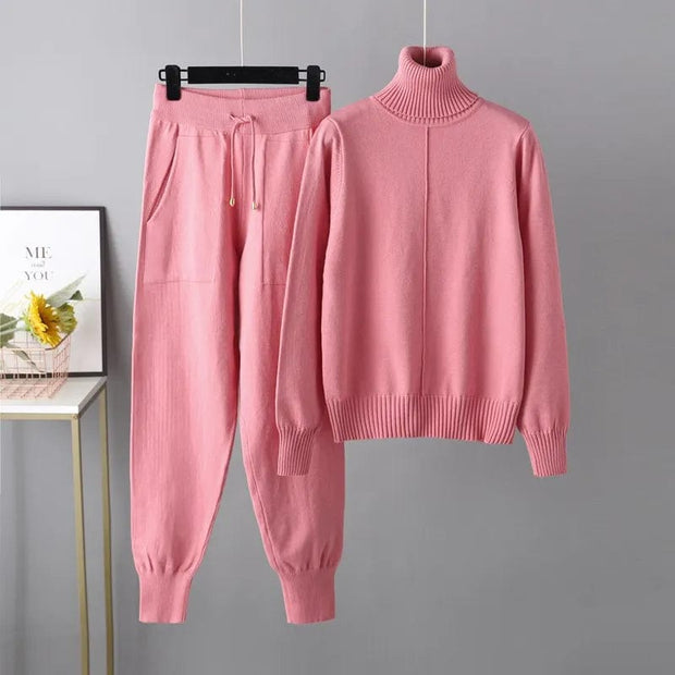 Teonclothingshop Pink / One Size New 2 Pieces Set Women Knitted Tracksuit