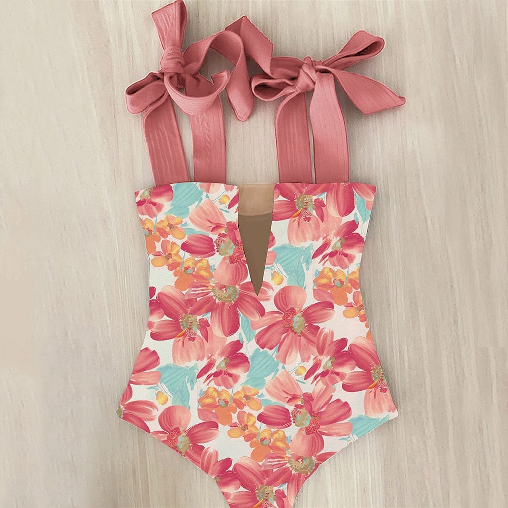 Teonclothingshop New 2023 Strappy One Piece Swimsuit Floral Print Swimwear