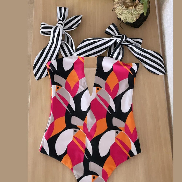 Teonclothingshop CZ19999P5 / S New 2023 Strappy One Piece Swimsuit Floral Print Swimwear