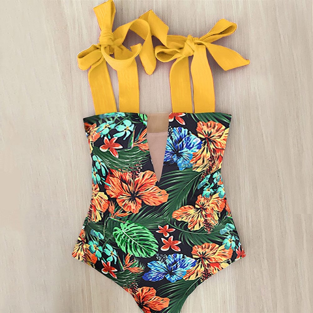 Teonclothingshop New 2023 Strappy One Piece Swimsuit Floral Print Swimwear