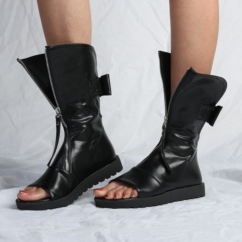 Teonclothingshop NEW Black White Open Toe Flat Platform Gladiator Sandals Women's Summer Boots