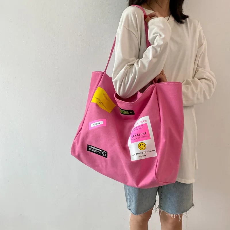 Teonclothingshop New Candy Color Large Canvas Totes For Women Cotton Bag