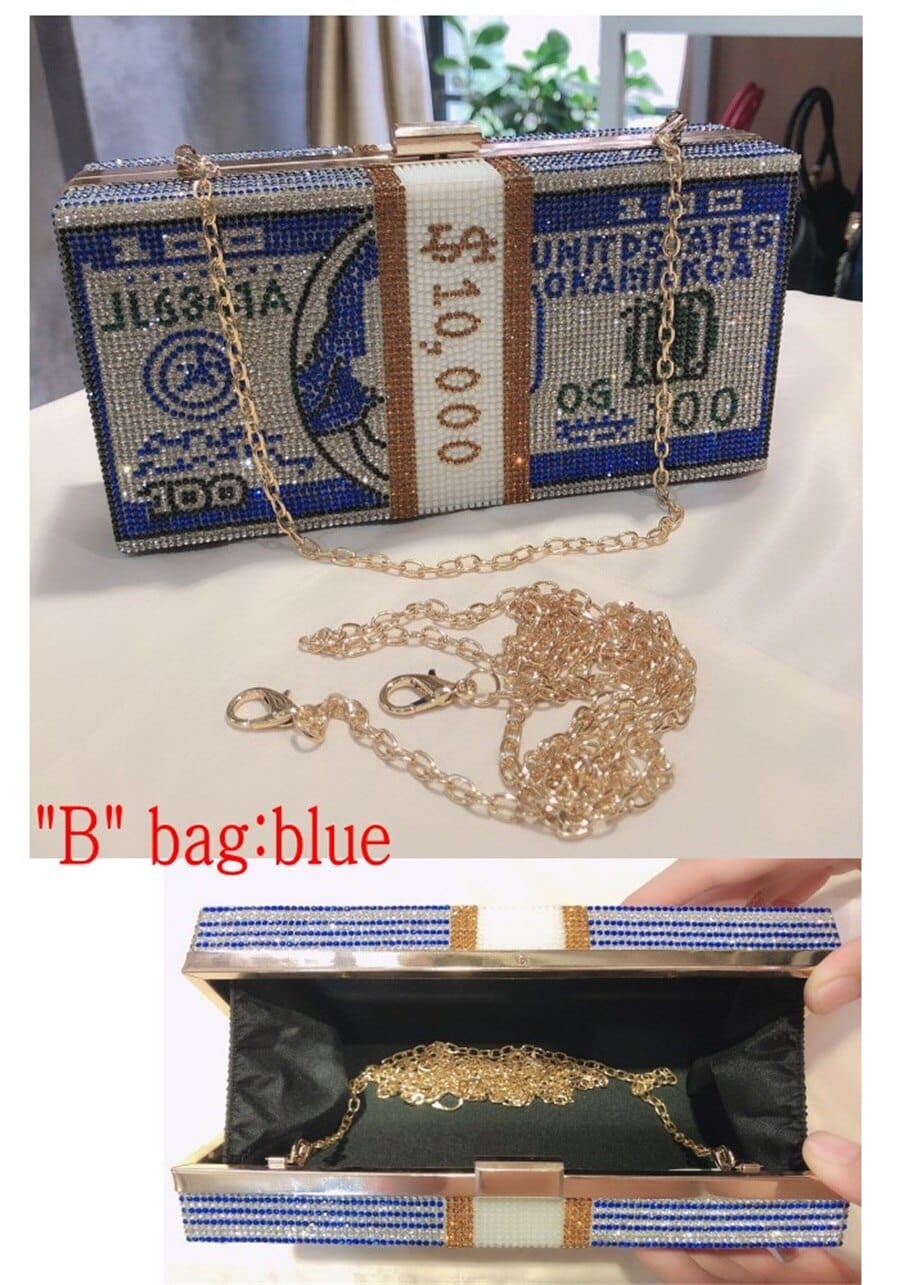 Teonclothingshop B bag blue New Crystal Money USD Bags