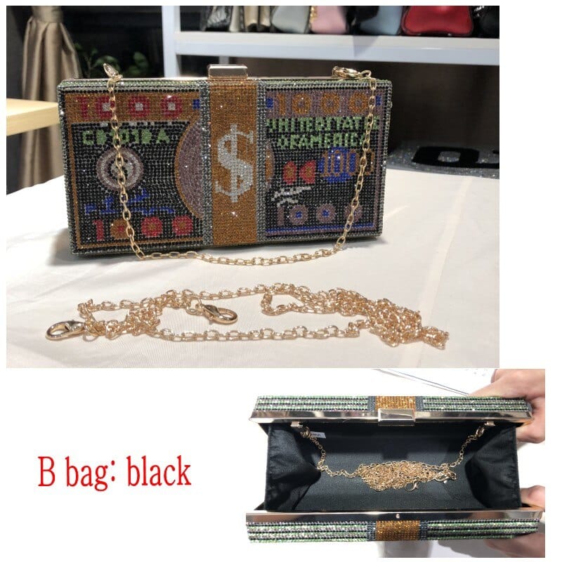 Teonclothingshop B bag black New Crystal Money USD Bags