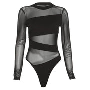 Teonclothingshop New fashion bodysuit with criss-cross hollow mesh neckline