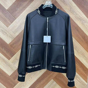 Teonclothingshop New Fashion Genuine Leather Baseball Jacket with O-Neck Collar