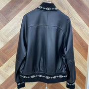 Teonclothingshop New Fashion Genuine Leather Baseball Jacket with O-Neck Collar