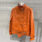 Teonclothingshop New Fashion Genuine Leather Jacket in Orange | Casual Style