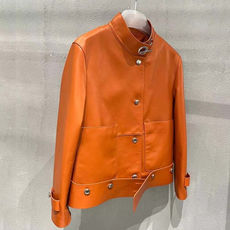 Teonclothingshop New Fashion Genuine Leather Jacket in Orange | Casual Style