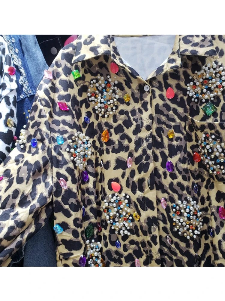 Teonclothingshop New fashion women's leopard print diamond shirt