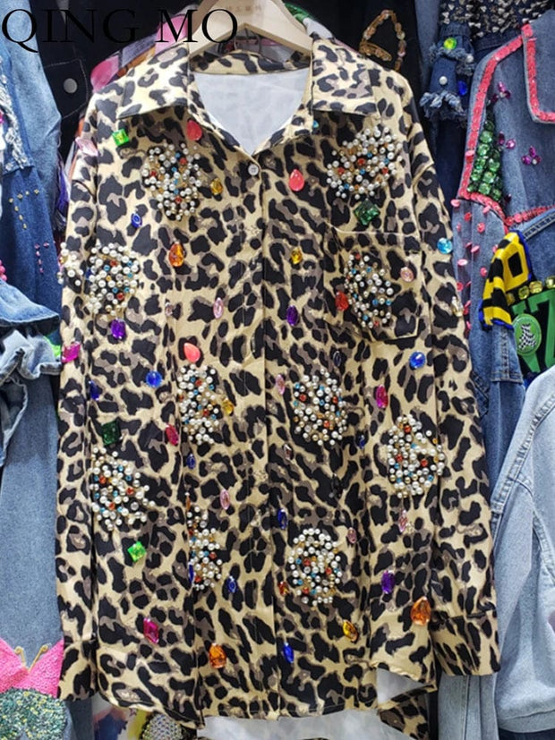 Teonclothingshop New fashion women's leopard print diamond shirt