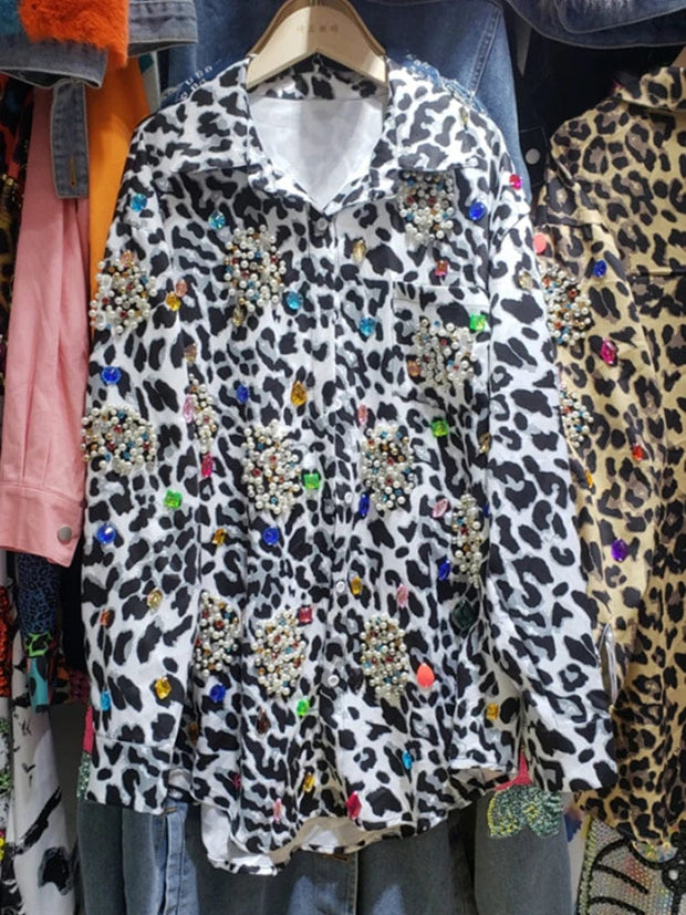 Teonclothingshop New fashion women's leopard print diamond shirt