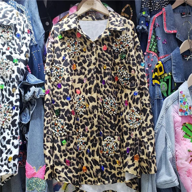 Teonclothingshop Brown / One Size New fashion women's leopard print diamond shirt