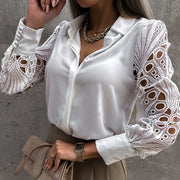 Teonclothingshop New Spring White Long Sleeve Blouse Women's Hollow Out Floral Embroidery T-shirts