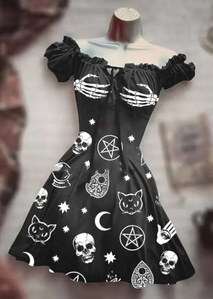 Teonclothingshop New Women's 3D Print Mid Waist Dress Scary Halloween