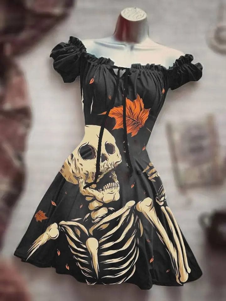 Teonclothingshop New Women's 3D Print Mid Waist Dress Scary Halloween