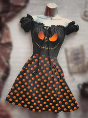 Teonclothingshop New Women's 3D Print Mid Waist Dress Scary Halloween