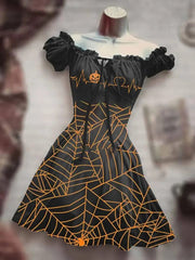 Teonclothingshop New Women's 3D Print Mid Waist Dress Scary Halloween