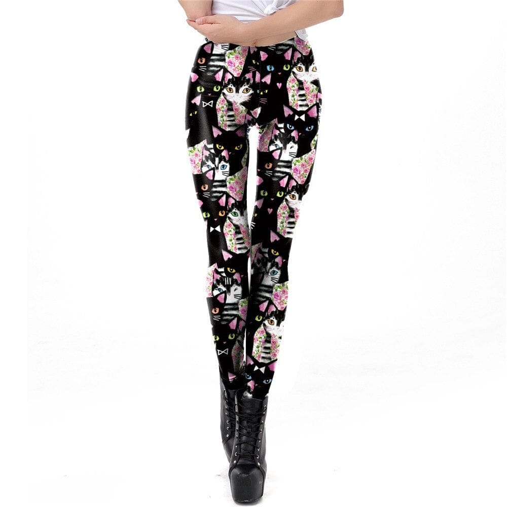 Teonclothingshop New women's leggings with cat print Elastic fitness leggings High quality polyester