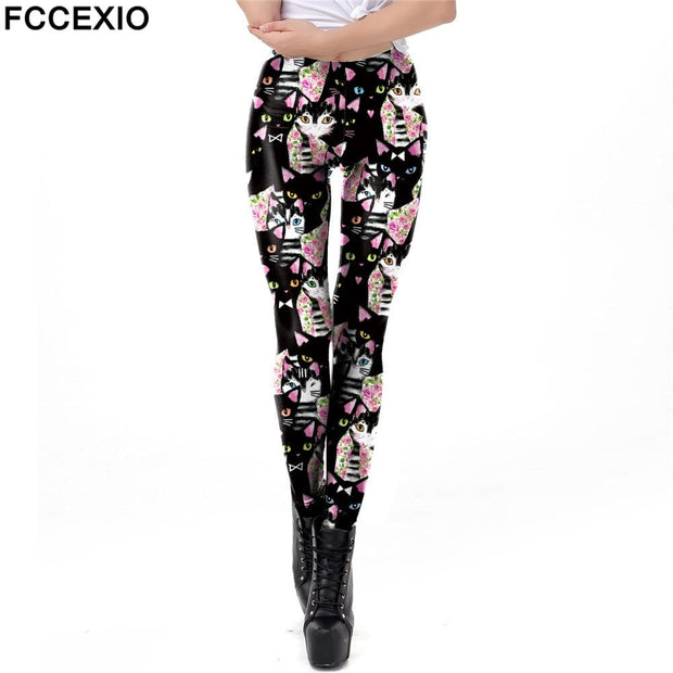 Teonclothingshop New women's leggings with cat print Elastic fitness leggings High quality polyester