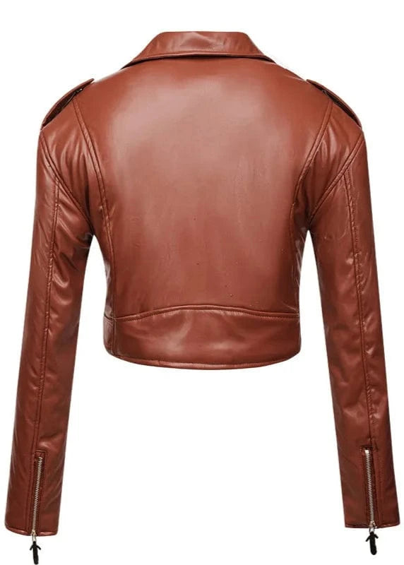 Brown leather jacket on a white background