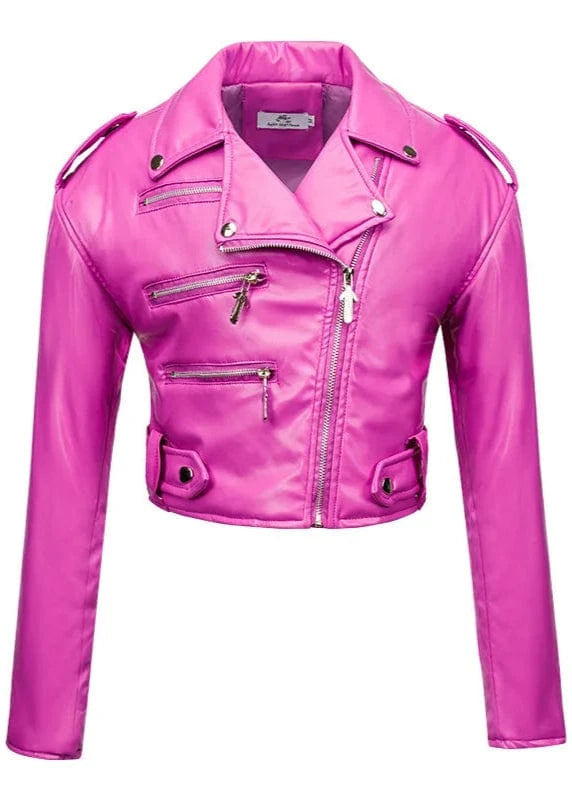 Pink leather jacket on a white background