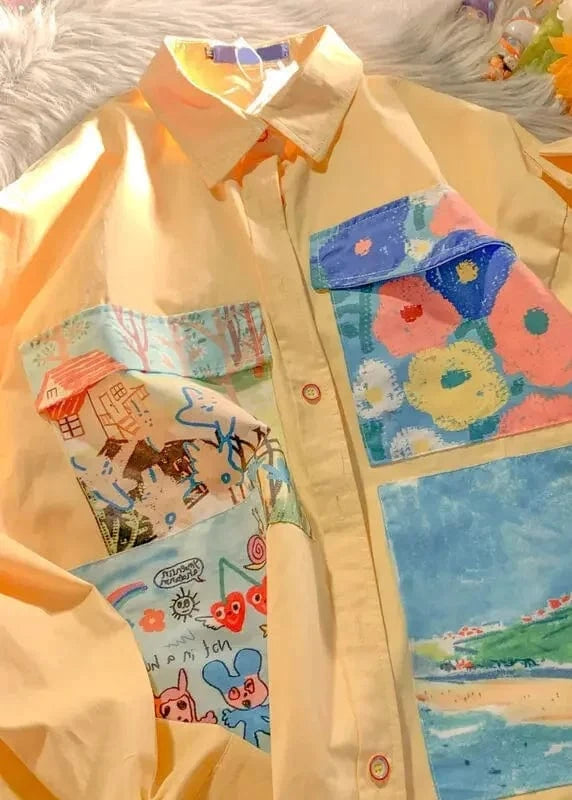 Oil Painting Print Shirts Women