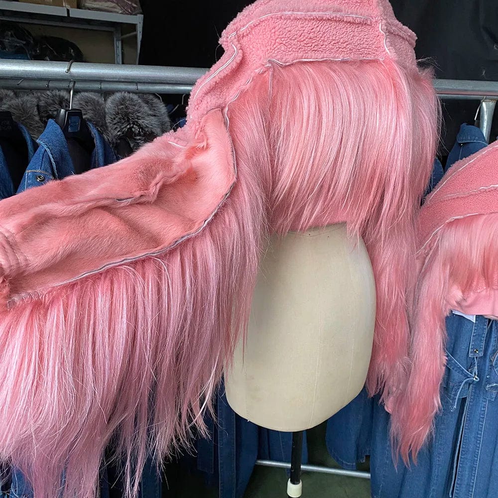 Teonclothingshop Pink fur bomber jacket