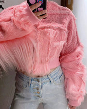 Teonclothingshop Pink fur bomber jacket