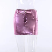 Teonclothingshop Pink metallic fashion girls short skirt with pockets