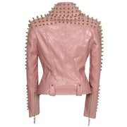 Teonclothingshop Pink PU leather jacket with gold rivets