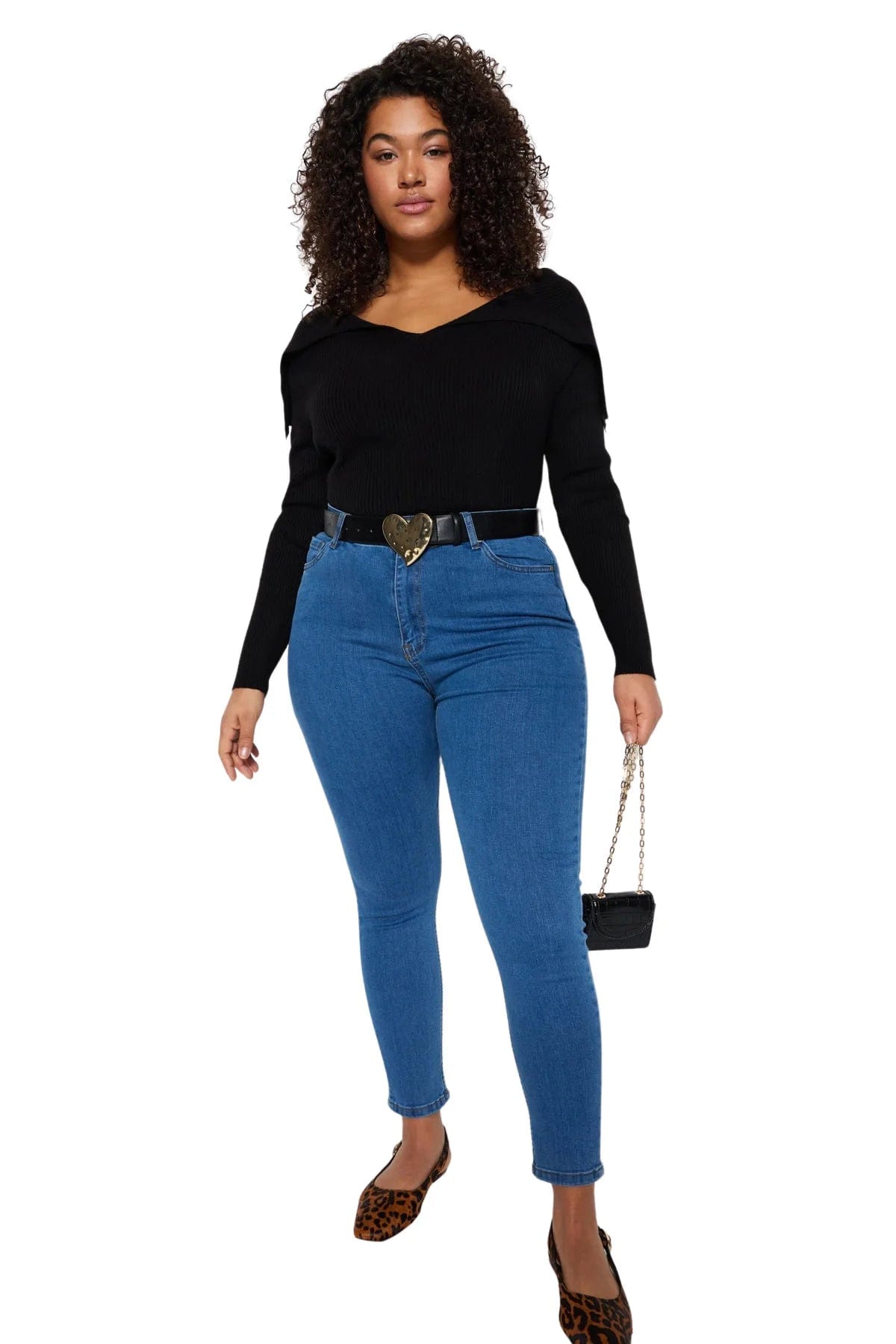 Teonclothingshop Plain High Waist Denim Plus Size Jeans