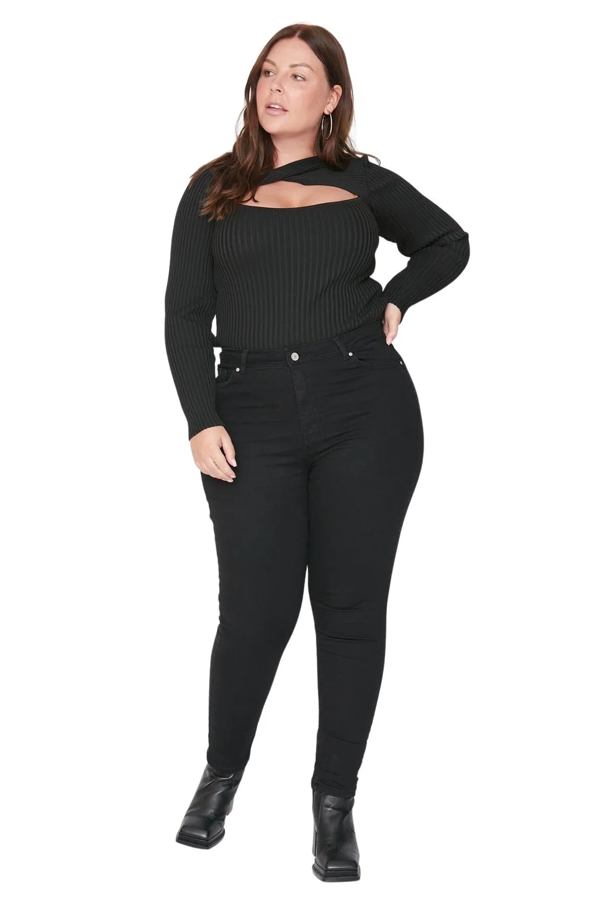 Teonclothingshop Plain High Waist Denim Plus Size Jeans