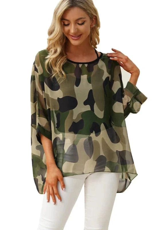 Plus Size Batwing Boho Chiffon Summer Blouse