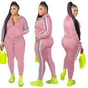 Teonclothingshop Plus Size Hooded Collar Patchwork Tracksuit Set Women