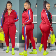 Teonclothingshop Plus Size Hooded Collar Patchwork Tracksuit Set Women