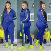 Teonclothingshop Plus Size Hooded Collar Patchwork Tracksuit Set Women