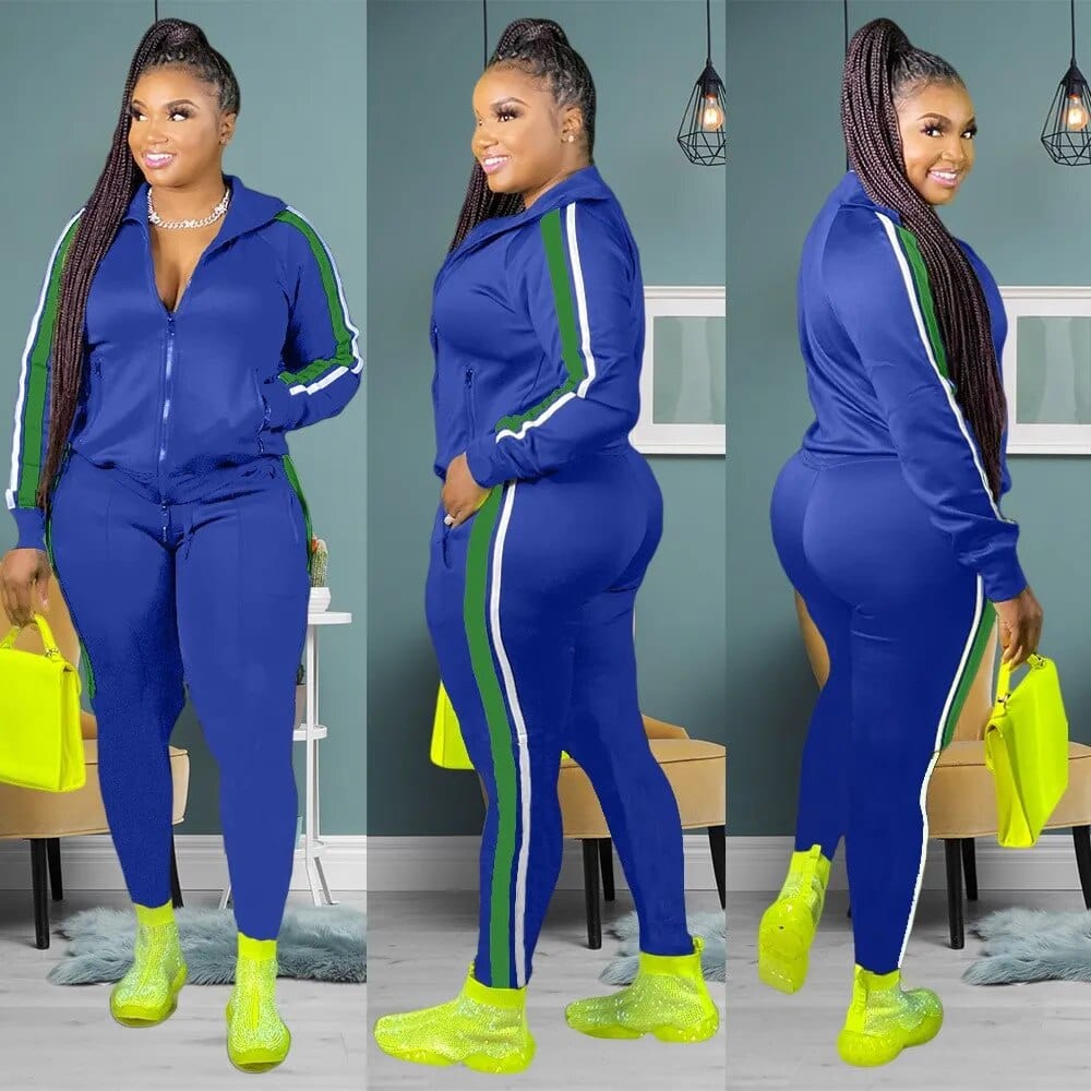 Teonclothingshop Plus Size Hooded Collar Patchwork Tracksuit Set Women