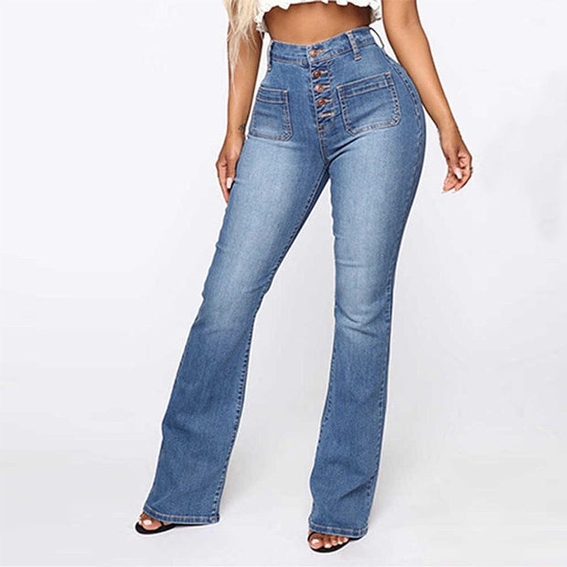 Teonclothingshop Plus Size Jeans Women Patch Pocket Washed Ladies High Waist Denim Trousers