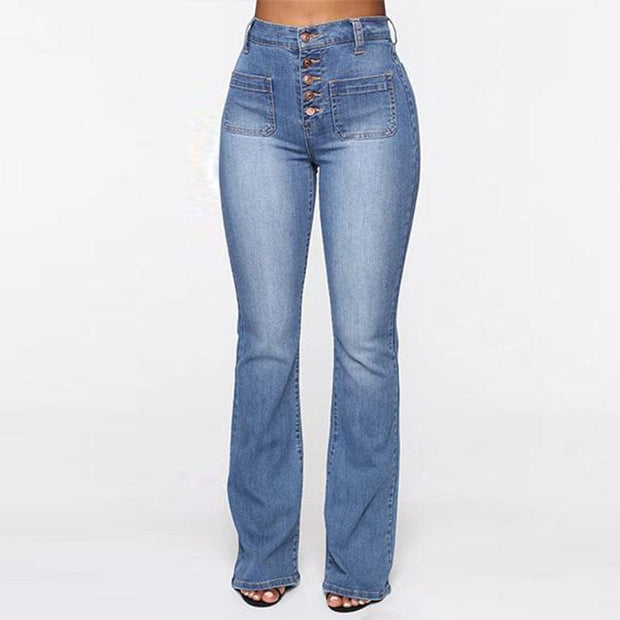 Teonclothingshop Plus Size Jeans Women Patch Pocket Washed Ladies High Waist Denim Trousers