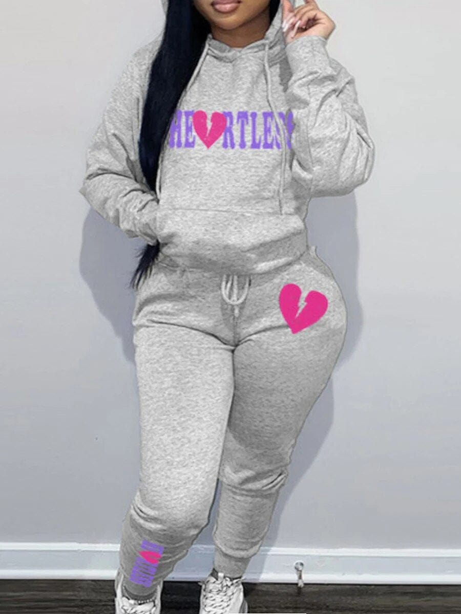 Teonclothingshop Gray / L Plus size printed tracksuit set